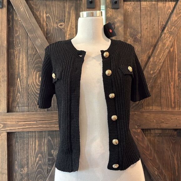 Summer Cropped Sweater Cardigan Short Sleeve Button Down Dressy Casual Knit Top - Picture 7 of 13